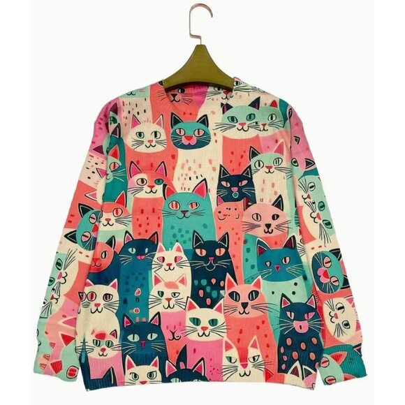 NEW Women's Serious Cats Lightweight Multi-color Sweater Size Large - Picture 1 of 5